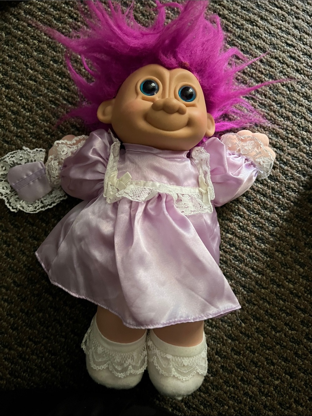 SEND OFFER Purple-Haired Troll Doll in Lavender Satin Dress